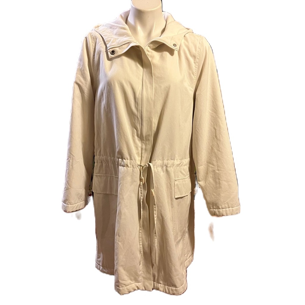 Eileen Fisher white long fleece lined coat with hoodie M